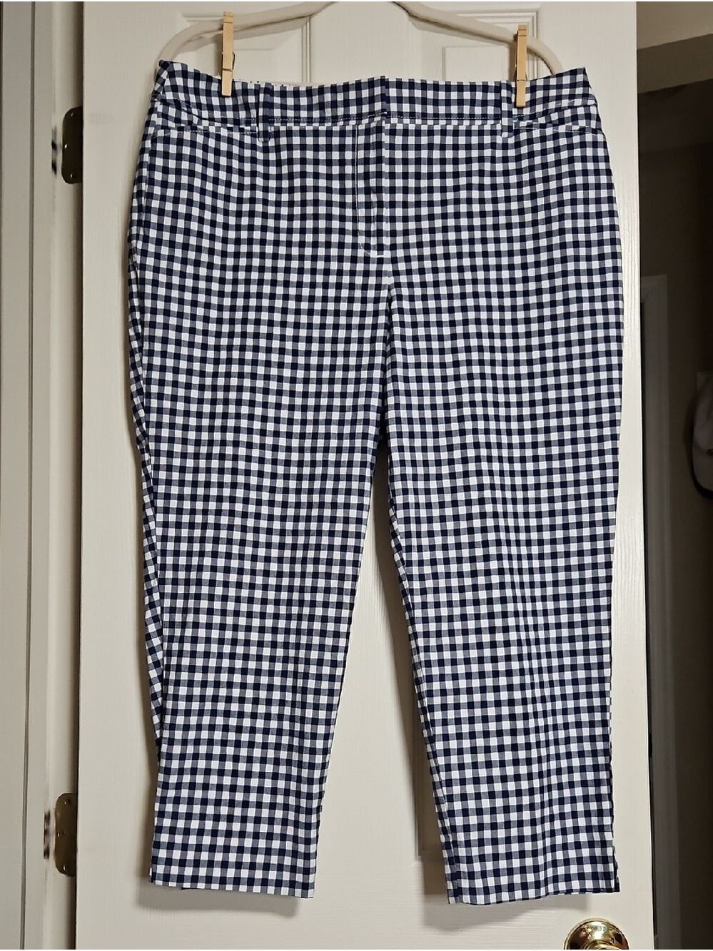 Talbots Navy and White Gingham Chinos - Slim Straight 14P
